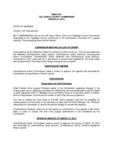 MINUTES TALLADEGA COUNTY COMMISSION MARCH 24, 2014 STATE OF ALABAMA COUNTY OF TALLADEGA