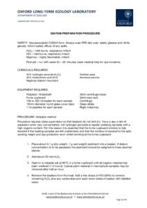 OXFORD	
   L ONG-­‐TERM	
   ECOLOGY	
   L ABORATORY	
   DEPARTMENT	
  OF	
  ZOOLOGY	
   	
   LABORATORY	
  PROTOCOL	
  FILE	
    DIATOM PREPARATION PROCEDURE