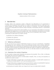 Analyse statique-Optimisation : Quelques probl`emes de flots de donn´ees 1  Introduction