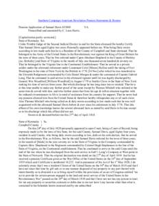 Southern Campaign American Revolution Pension Statements & Rosters Pension Application of Samuel Davis S35885 Transcribed and annotated by C. Leon Harris. VA