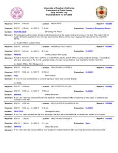 University of Southern California Department of Public Safety Daily Incident Log FromToReported: :40 am