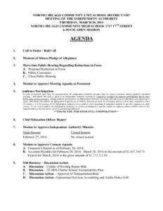 North Chicago School District 187 Special Independent Authority Meeting Agenda - March 20, 2014