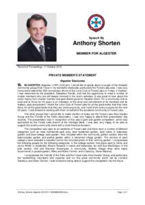 Speech By  Anthony Shorten MEMBER FOR ALGESTER  Record of Proceedings, 17 October 2013