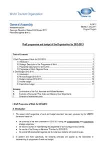 World Tourism Organization General Assembly Nineteenth session Gyeongju, Republic of Korea, 8-14 October 2011 Provisional agenda item 12