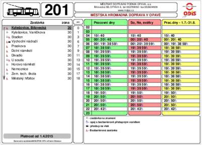 MĚSTSKÝ DOPRAVNÍ PODNIK OPAVA, a.s. Bílovecká 98, OPAVA 6, tel:fax:www.mdpo.cz 201 Zastávka