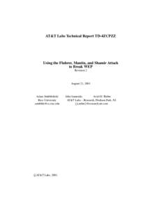 Cryptographic protocols / IEEE 802.11 / Pseudorandom number generators / Wired Equivalent Privacy / Fluhrer /  Mantin and Shamir attack / RC4 / Related-key attack / Initialization vector / Stream cipher / Cryptography / Wireless networking / Computer network security