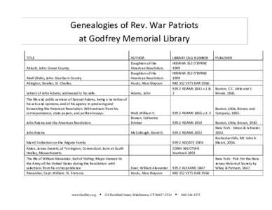 Genealogies of Rev. War Patriots at Godfrey Memorial Library TITLE Abell (Able), John: Dearborn County. Abington, Bowles. St. Charles.