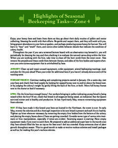 m  Highlights of Seasonal Beekeeping Tasks—Zone 4  p