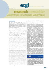 european corporate governance institute VOLUME 7 / WINTER 2009 research newsletter  Government in Corporate Governance