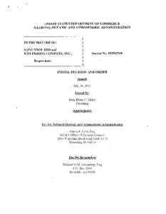 UNITED STATES DEPARTMENT OF COMMERCE NATIONAL OCEANIC AND ATMOSPHERIC ADMINISTRATION IN THE MATTER OF: SANG YEOL KIM and KIM FISHING COMPANY, INC.,