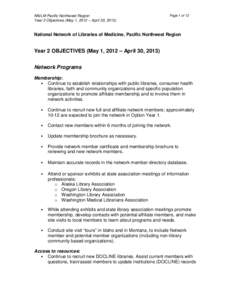 NN/LM Pacific Northwest Region Year 2 Objectives (May 1, 2012 – April 30, 2013) Page 1 of 12  National Network of Libraries of Medicine, Pacific Northwest Region