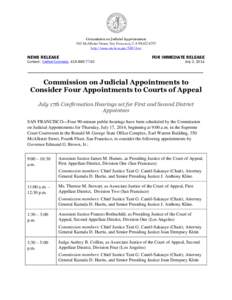 Commission to Consider Four Appointments to Courts of Appeal