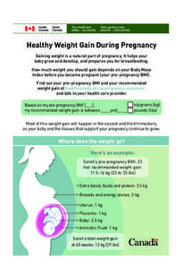 Healthy Weight Gain During Pregnancy Gaining weight is a natural part of pregnancy. It helps your baby grow and develop, and prepares you for breastfeeding. How much weight you should gain depends on your Body Mass Index