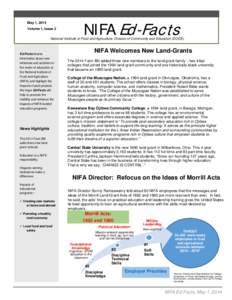 May 1, 2014 Volume 1, Issue 2 NIFA Ed-Facts  National Institute of Food and Agriculture, Division of Community and Education (DOCE)