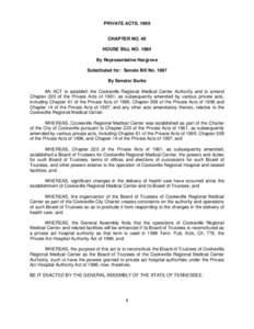 PRIVATE ACTS, 1999 Chapter No. 49 CHAPTER NO. 49 HOUSE BILL NO[removed]By Representative Hargrove Substituted for: Senate Bill No. 1987