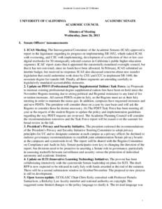 Academic Council June 2013 Minutes  UNIVERSITY OF CALIFORNIA ACADEMIC COUNCIL  ACADEMIC SENATE