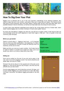 How To Dig Over Your Plot Digging over an allotment plot is one of the most important undertakings of any allotment gardener, who wishes to keep their plot in top condition, particularly if they want to keep their plot o