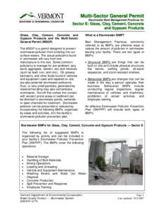 Multi-Sector General Permit Stormwater Best Management Practices for Sector E: Glass, Clay, Cement, Concrete and Gypsum Products Glass, Clay, Cement, Concrete and