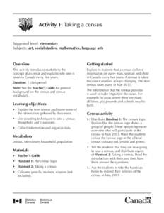 Activity 1: Taking a census Suggested level: elementary Subjects: art, social studies, mathematics, language arts Overview