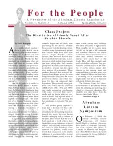 For the People A Newsletter of the Abraham Lincoln Association Volume 4, Number 3 Autumn 2002