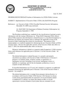 Implementation of Executive Order[removed]in the DoD FOIA Program