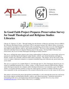 Catholic Library Association In Good Faith Project Prepares Preservation Survey for Small Theological and Religious Studies