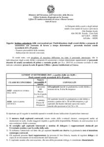 Ministero dell’Istruzione, dell’Università e della Ricerca Ufficio Scolastico Regionale per la Toscana Ufficio IX Ambito territoriale di Lucca e Massa Carrara Sede di Lucca  Ai Dirigenti delle scuole e degli istitut