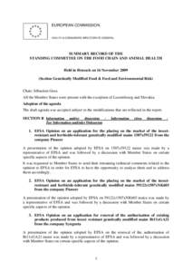 EUROPEAN COMMISSION HEALTH & CONSUMERS DIRECTORATE-GENERAL SUMMARY RECORD OF THE STANDING COMMITTEE ON THE FOOD CHAIN AND ANIMAL HEALTH Held in Brussels on 16 November 2009