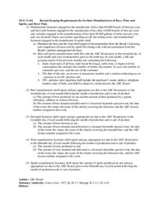 20-XRecord Keeping Requirements for In-State Manufacturers of Beer, Wine and Spirits, and Brew Pubs (1) Manufacturer licensees engaged in the manufacture of less than 60,000 barrels of beer per year; and brew pu