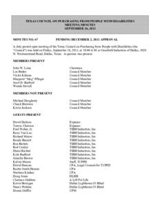 TEXAS COUNCIL ON PURCHASING FROM PEOPLE WITH DISABILITIES MEETING MINUTES SEPTEMBER 16, 2011 MINUTES NO. 67  PENDING DECEMBER 2, 2011 APPROVAL