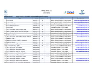 ART. 9, FRACC. VII DIRECTORIO Unidad Administrativa: Comisión Ciudadana de Agua Potable y Alcantarillado del Municipio de Aguascalientes