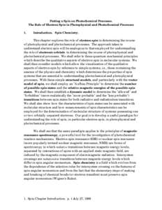 Putting a Spin on Photochemical Processes. The Role of Electron Spin in Photophysical and Photochemical Processes 1. Introduction. Spin Chemistry.