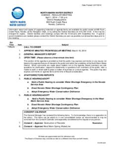 Date Posted: NORTH MARIN WATER DISTRICT AGENDA - REGULAR MEETING April 1, 2014 – 7:30 p.m. District Headquarters