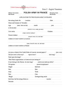 Form C – English Translation Military Commission ……… File Number …………… POLISH ARMY IN FRANCE