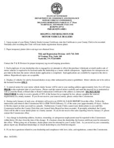 STATE OF TENNESSEE DEPARTMENT OF COMMERCE AND INSURANCE MOTOR VEHICLE COMMISSION 500 JAMES ROBERTSON PARKWAY 2nd Floor NASHVILLE, TENNESSEE[removed][removed]