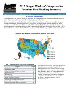 2012 Oregon Workers’ Compensation Premium Rate Ranking Summary Department of Consumer and Business Services October 2012