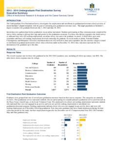 MARQUETTE UNIVERSITYUndergraduate First Destination Survey Executive Summary Office of Institutional Research & Analysis and the Career Services Center INTRODUCTION The Undergraduate First Destination Survey