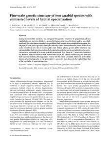 Molecular Ecology[removed], 1731–1745  doi: [removed]j.1365-294X[removed]x Fine-scale genetic structure of two carabid species with contrasted levels of habitat specialization