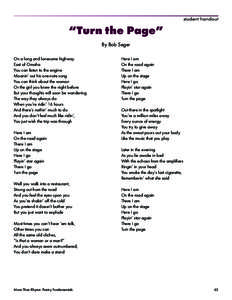 student handout  “Turn the Page” By Bob Seger On a long and lonesome highway East of Omaha