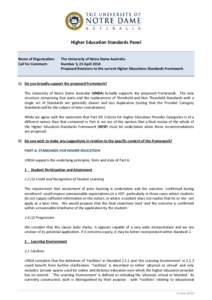 Higher Education Standards Panel Name of Organisation: Call for Comment: The University of Notre Dame Australia Number 3, 23 April 2014