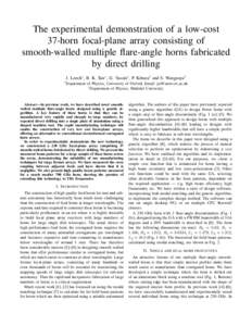 The experimental demonstration of a low-cost 37-horn focal-plane array consisting of smooth-walled multiple flare-angle horns fabricated by direct drilling J. Leech∗ , B. K. Tan∗ , G. Yassin∗ , P. Kittara† and S.