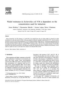 FEMS Microbiology Letters^198  Nickel resistance in Escherichia coli V38 is dependent on the concentration used for induction Jonas Rubikas *, Daumantas Matulis 1 , Arunas Leipus, Daiva Urbaitiene Institut