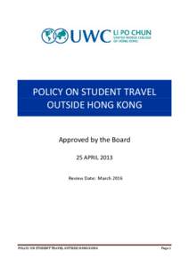 POLICY ON STUDENT TRAVEL OUTSIDE HONG KONG