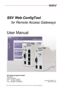 SSV Web ConfigTool for Remote Access Gateways User Manual  SSV Software Systems GmbH