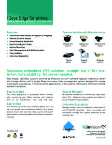 IQeye Edge Solutions  Powered by Milestone Arcus™ On-Camera VMS Features >