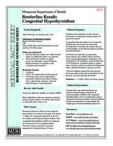 2012  Minnesota Department of Health BORDERLINE NEWBORN SCREEN