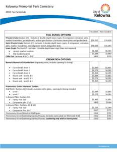 Kelowna Memorial Park Cemetery 2015 Fee Schedule FULL BURIAL OPTIONS  Private Estate (Section G7) - includes 2 double-depth lawn crypts, 8 companion cremation plots,