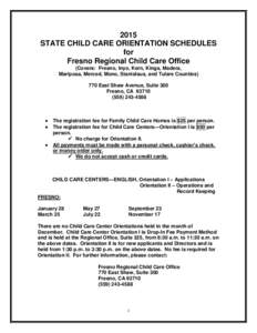 2005 CHILD CARE CENTER ORIENTATION SCHEDULE