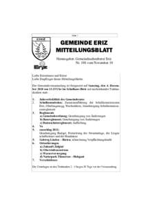 Seite 1  GEMEINDE ERIZ MITTEILUNGSBLATT Herausgeber: Gemeindeschreiberei Eriz Nr. 108 vom November 10