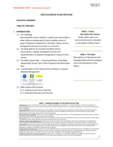 Agenda Item 8 Attachment 2 PRELIMINARY DRAFT – Discussion Document  DELTA SCIENCE PLAN OUTLINE